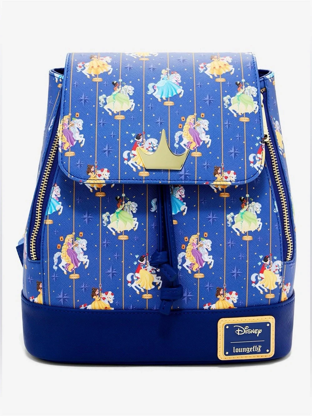 Loungefly Disney Princess Carousel Mini Backpack girly colorful gold blue